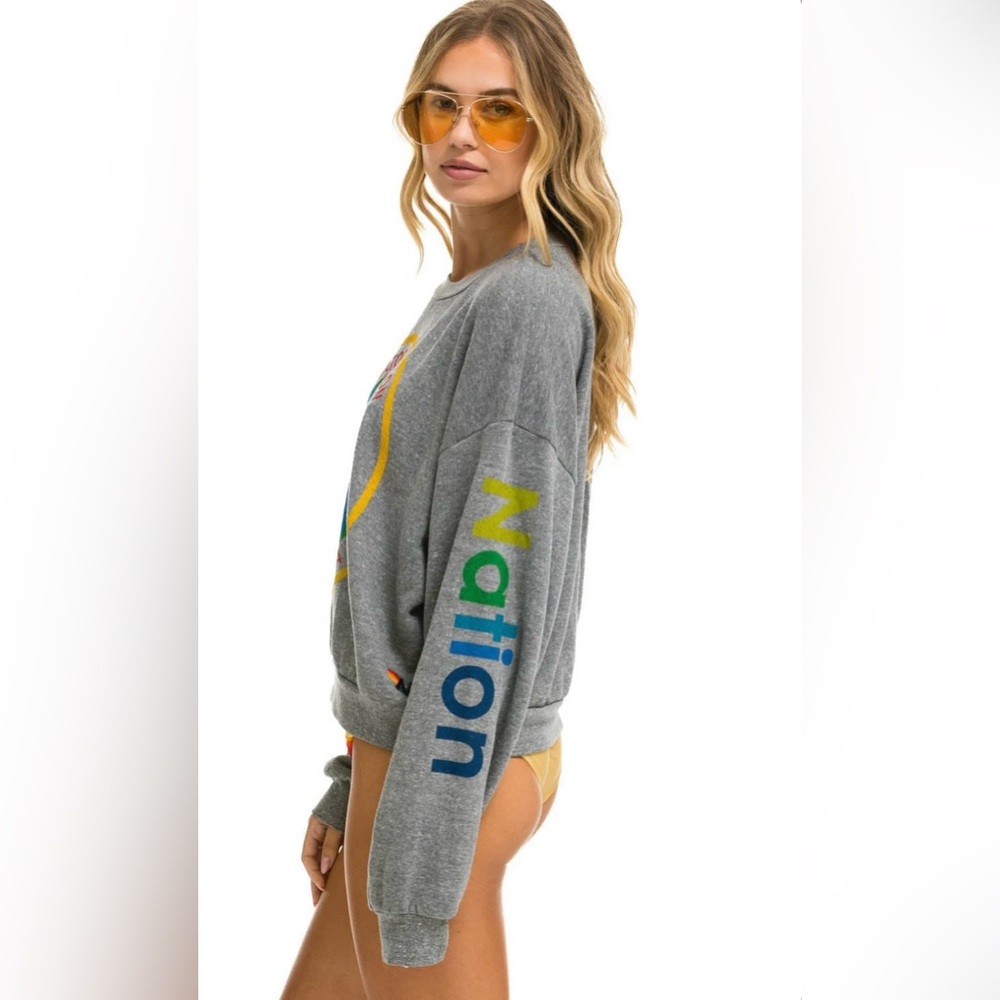 NWT AVIATOR NATION UNISEX RELAXED CREWSWEATSHIRT - HEATHER GREY Logo SZ L - Picture 5 of 12